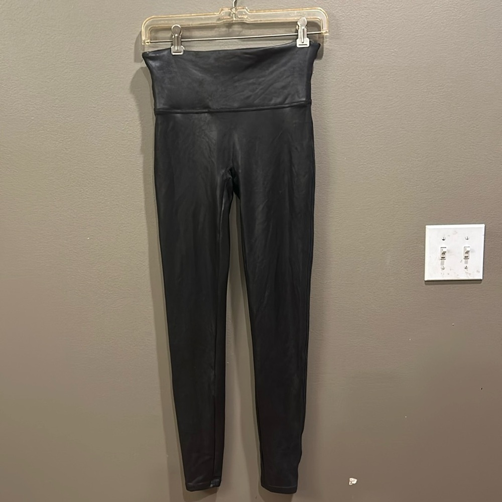 Spanx Liquid Metallic Faux Leather Shapewear Tummy Control Leggings Large